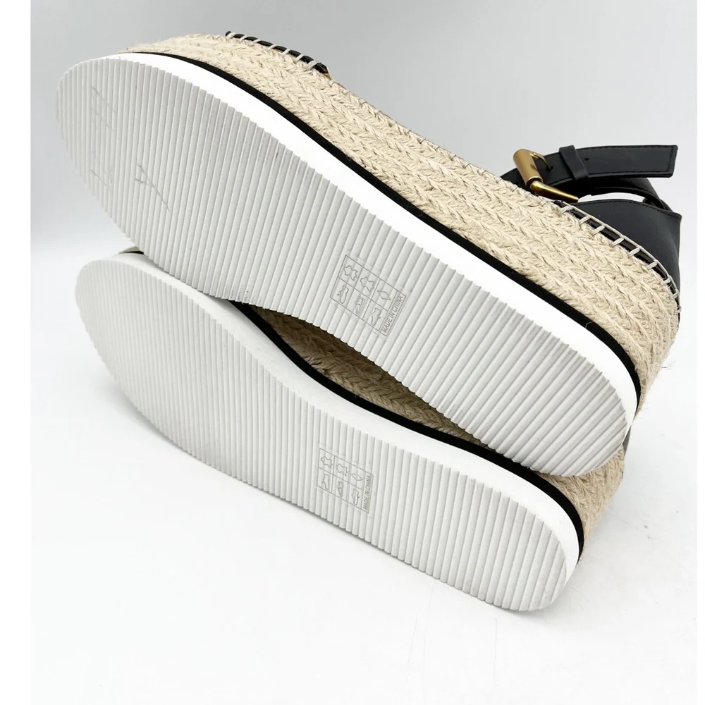 See By Chloe Black Leather Espadrille Platform Sandals